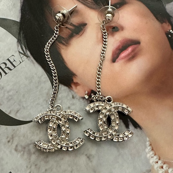 CC baguette drop earrings metal w/ crystals - Picture 1 of 2